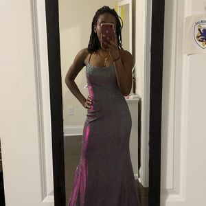 Sliver (reflects purple and green) ball gown